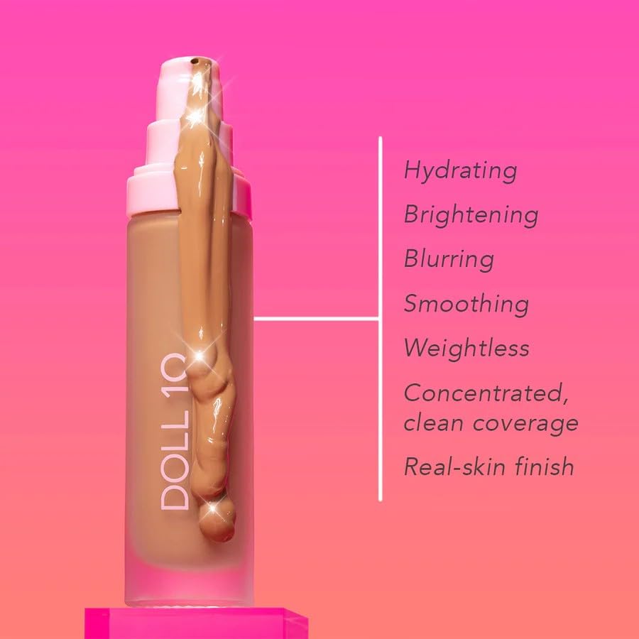 DOLL 10 NO T.C.E. Super Coverage Serum Foundation – Hydrating Full Coverage for Mature Skin (Light/Medium) – Clean, Vegan, Cruelty-Free