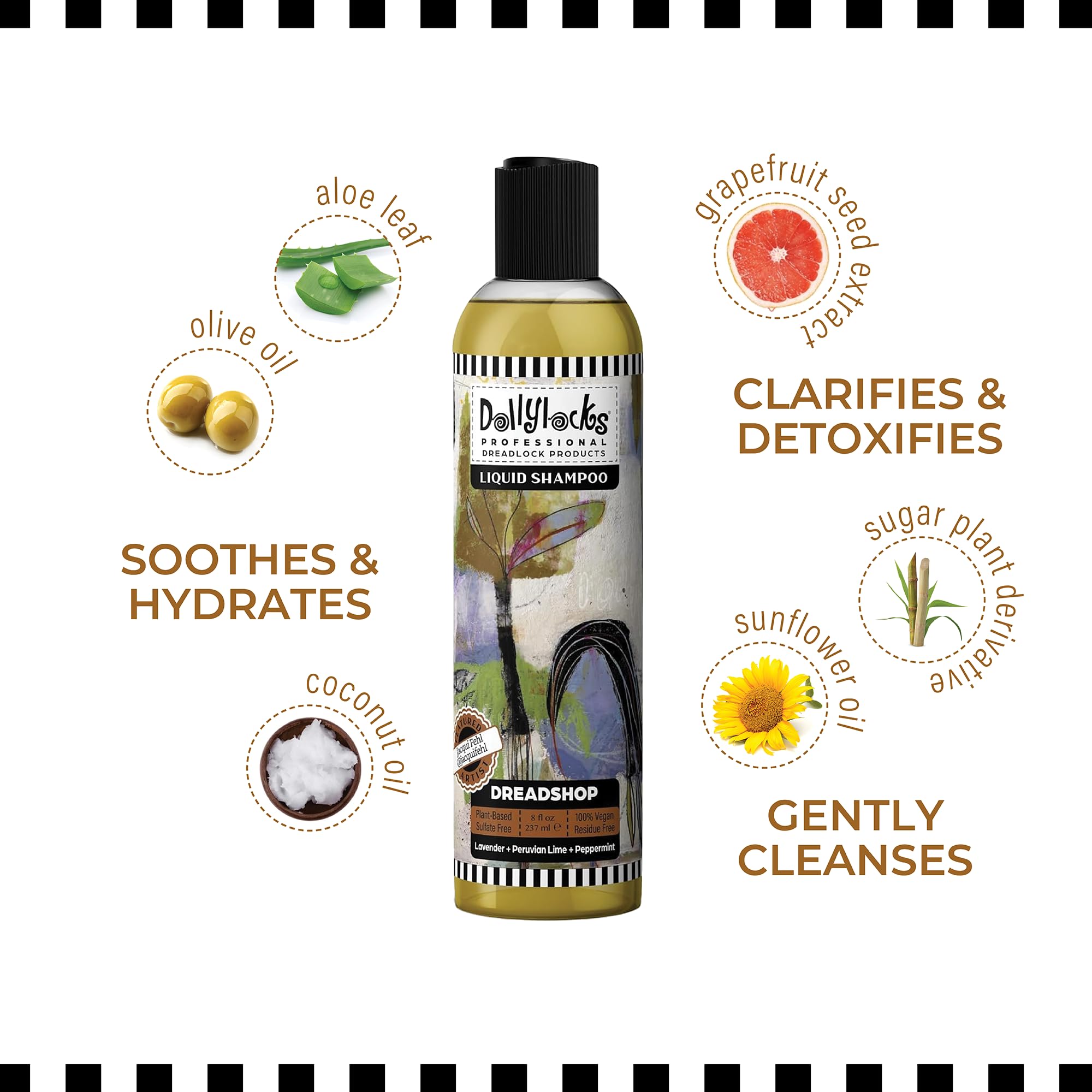 Dollylocks Clarifying Liquid Shampoo – Lavender Lime Peppermint | Plant-Based, Residue-Free, 8oz