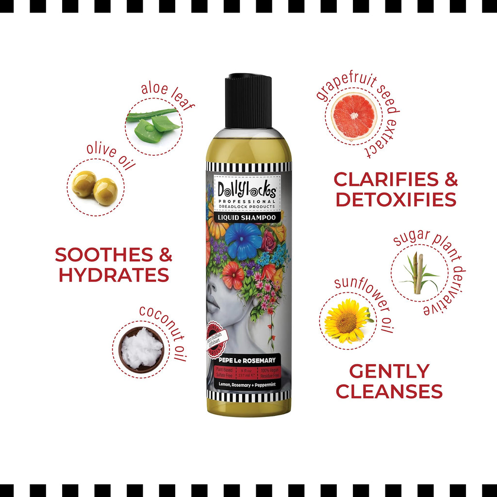 Dollylocks Clarifying Liquid Shampoo – Rosemary Peppermint Lemon | Paraben-Free, Plant-Based Dreadlock Care | 8oz