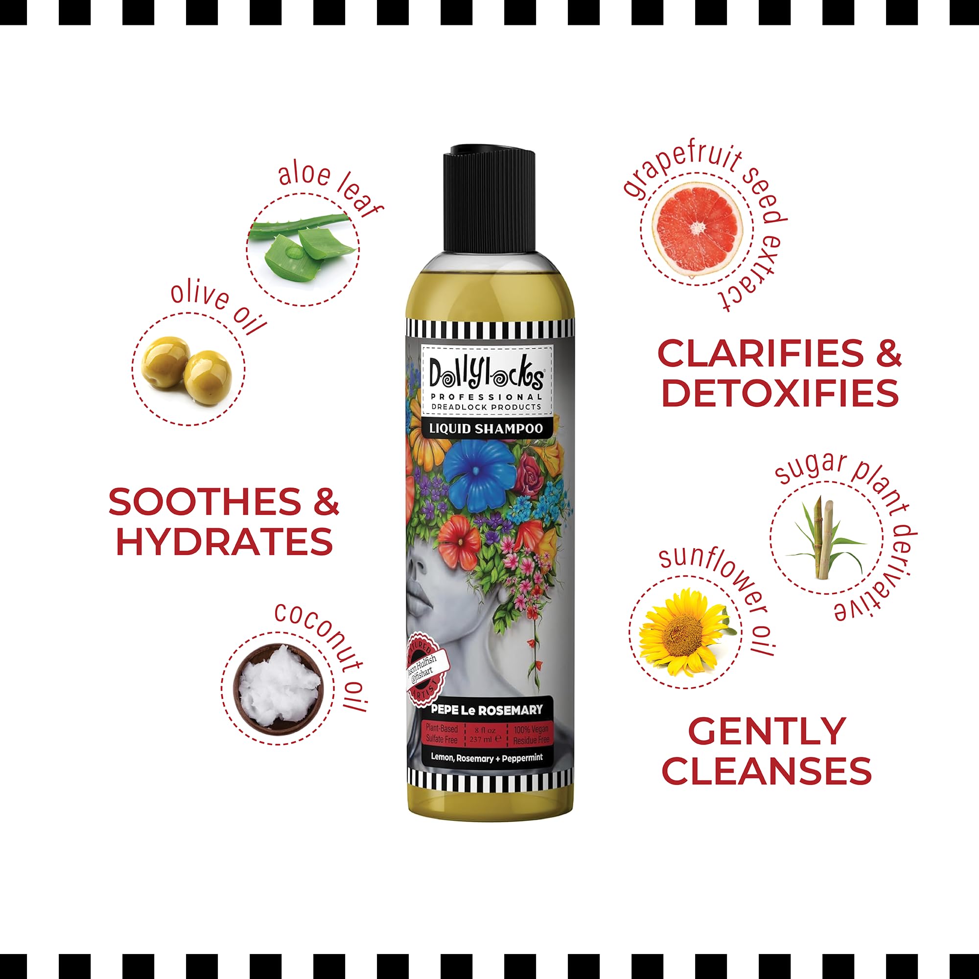 Dollylocks Clarifying Liquid Shampoo – Rosemary Peppermint Lemon | Paraben-Free, Plant-Based Dreadlock Care | 8oz