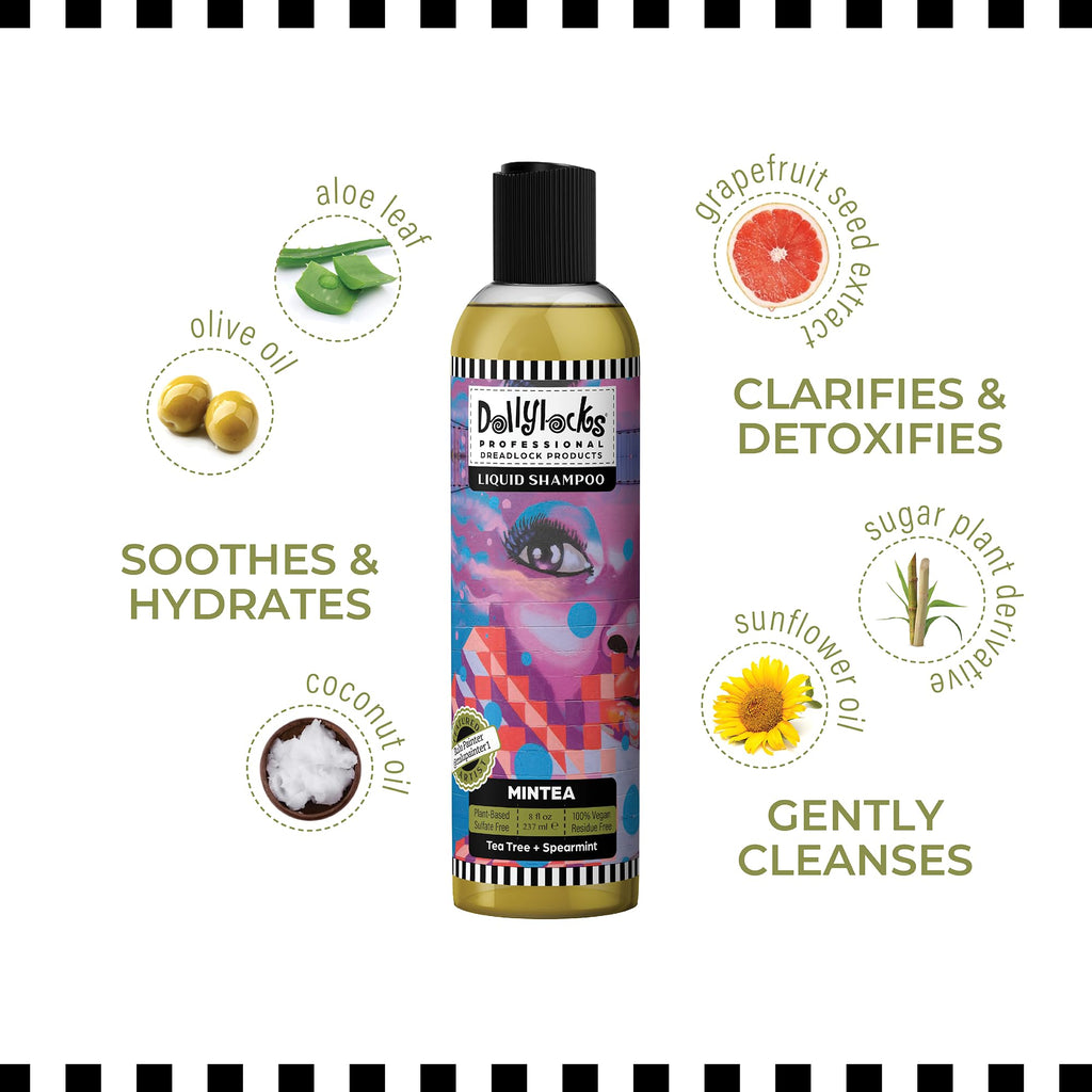 Dollylocks Clarifying Liquid Shampoo – Tea Tree Spearmint | Paraben-Free, Plant-Based, Vegan & Residue-Free for Dreadlocks | 8oz