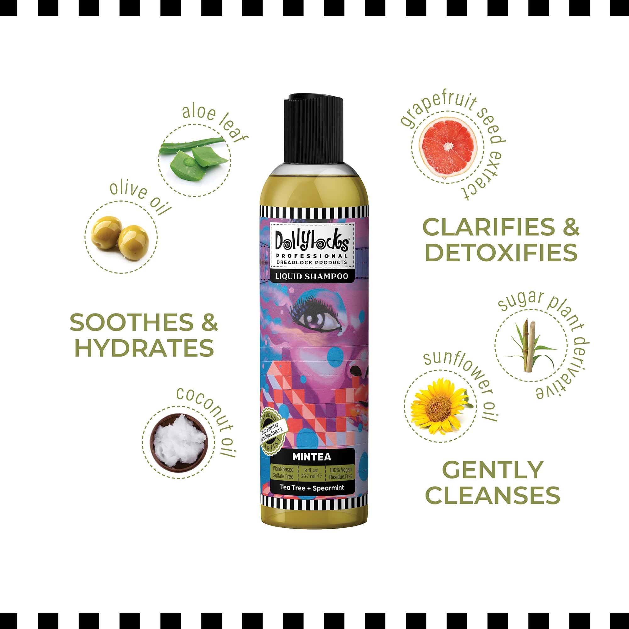 Dollylocks Clarifying Liquid Shampoo – Tea Tree Spearmint | Paraben-Free, Plant-Based, Vegan & Residue-Free for Dreadlocks | 8oz