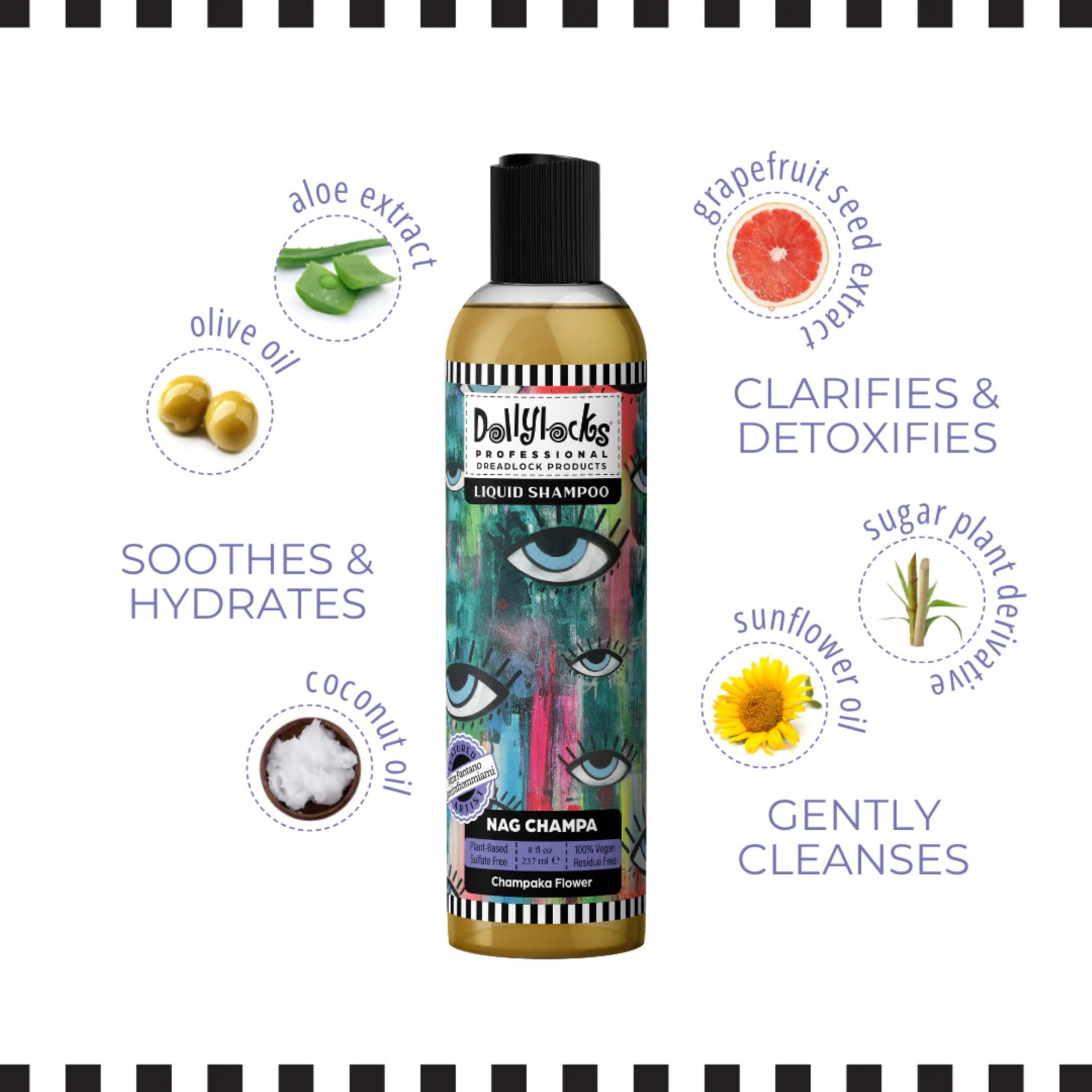 Dollylocks Liquid Shampoo – Plant-Based, Residue-Free Cleanser for Dreadlocks | pH-Balanced & Vegan (Nag Champa, 8oz)