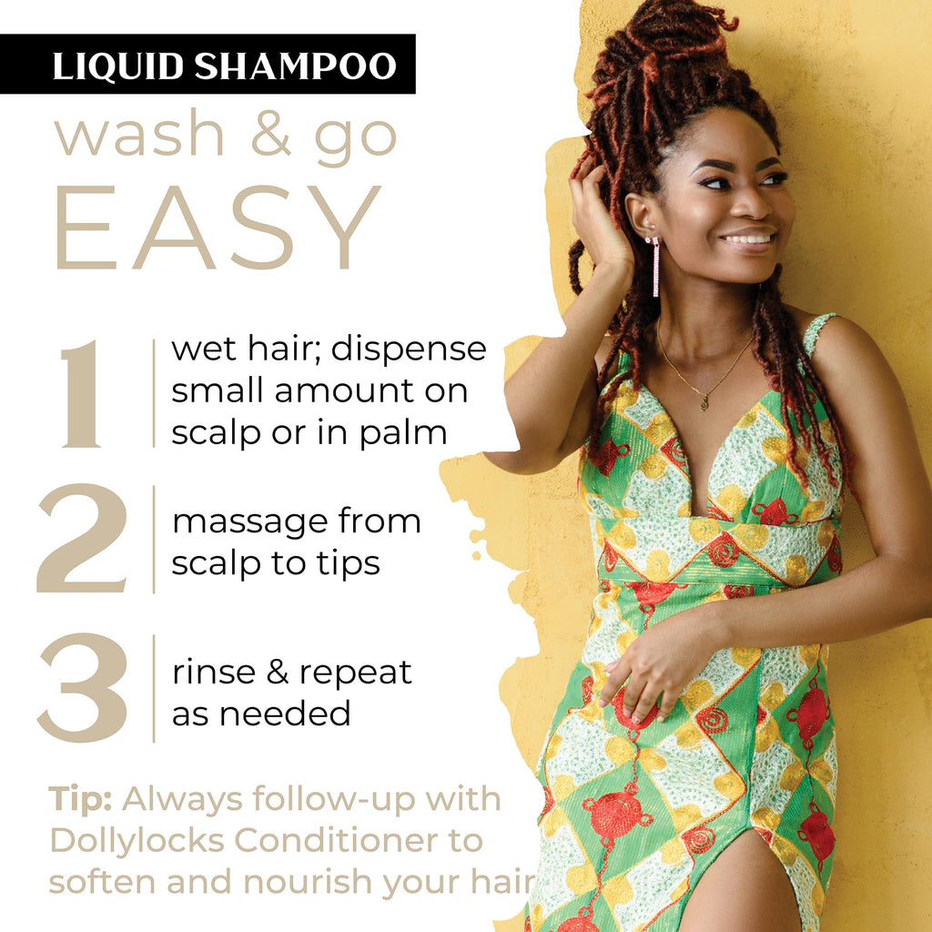 Dollylocks Claifying Liquid Shampoo Coconut Lime | Paraben-Free, Plant-Based, Vegan, Residue-Free Loc Care | All Hair Types | 8oz