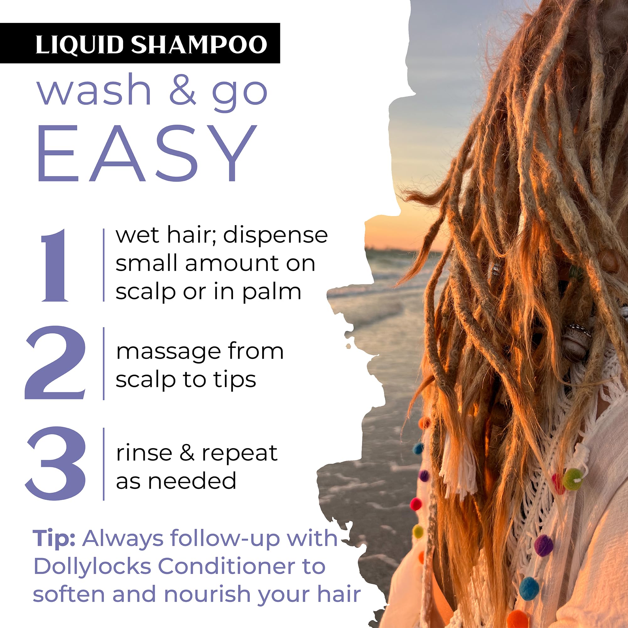Dollylocks Liquid Shampoo – Plant-Based, Residue-Free Cleanser for Dreadlocks | pH-Balanced & Vegan (Nag Champa, 8oz)