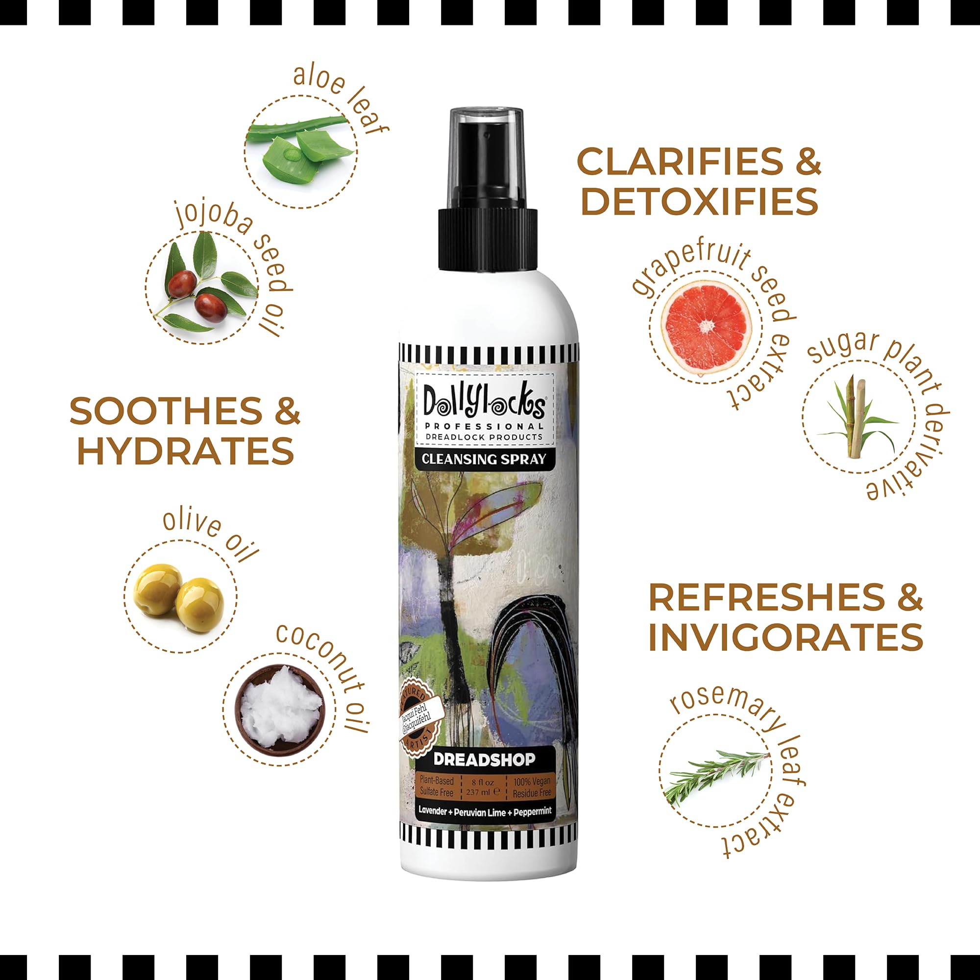 Dollylocks Cleansing Rinse-free Shampoo Spray – Plant-Based, Residue-Free (8oz) for Locs, Braids & Extensions