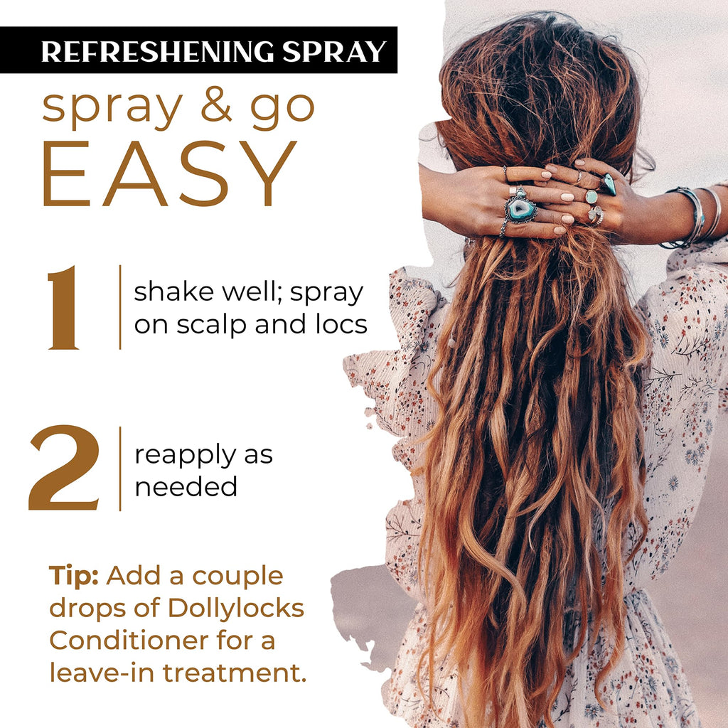 Dollylocks Refreshening Spray for Locs, Braids & Extensions — Lavender Lime Peppermint (8 oz) | Plant-based, Residue-free, Sulfate-free