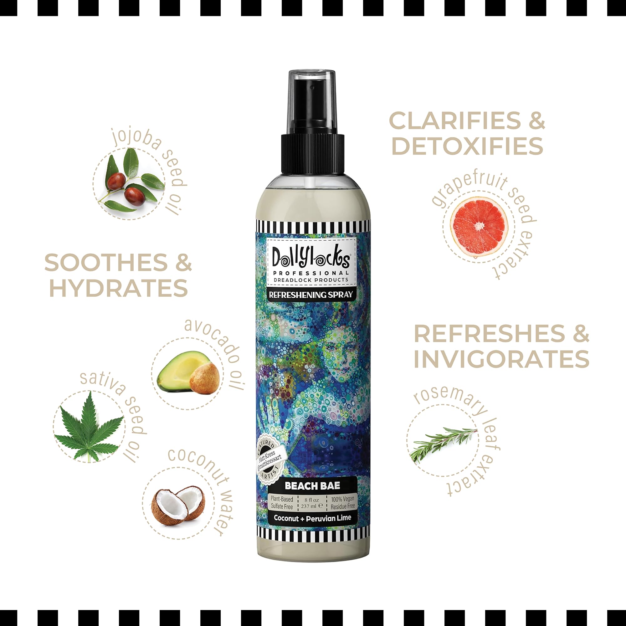 Dollylocks Refreshening Spray for Locs & Braids – Coconut Lime | Plant-based, Residue-free | 8 oz