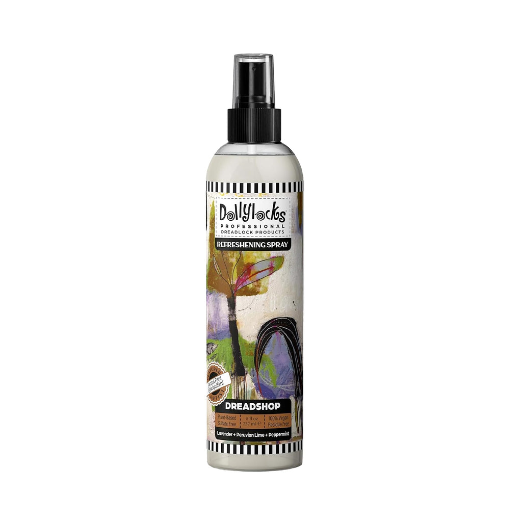 Dollylocks Refreshening Spray for Locs, Braids & Extensions — Lavender Lime Peppermint (8 oz) | Plant-based, Residue-free, Sulfate-free