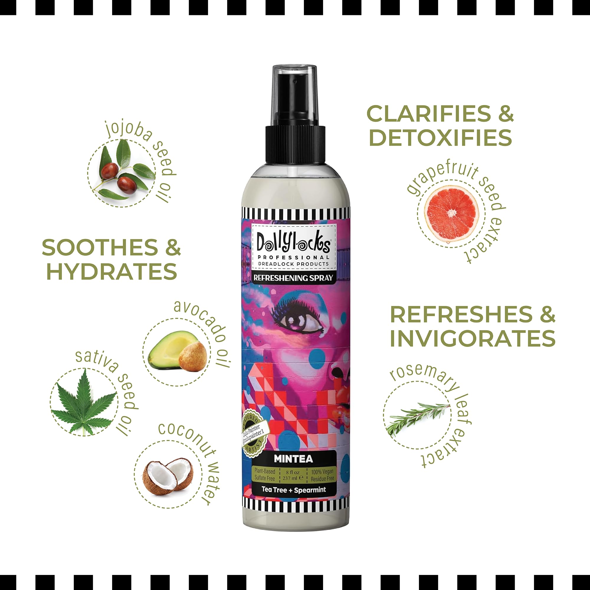 Dollylocks Refreshening Spray for Locs, Braids & Extensions | Tea Tree Spearmint, 8 oz