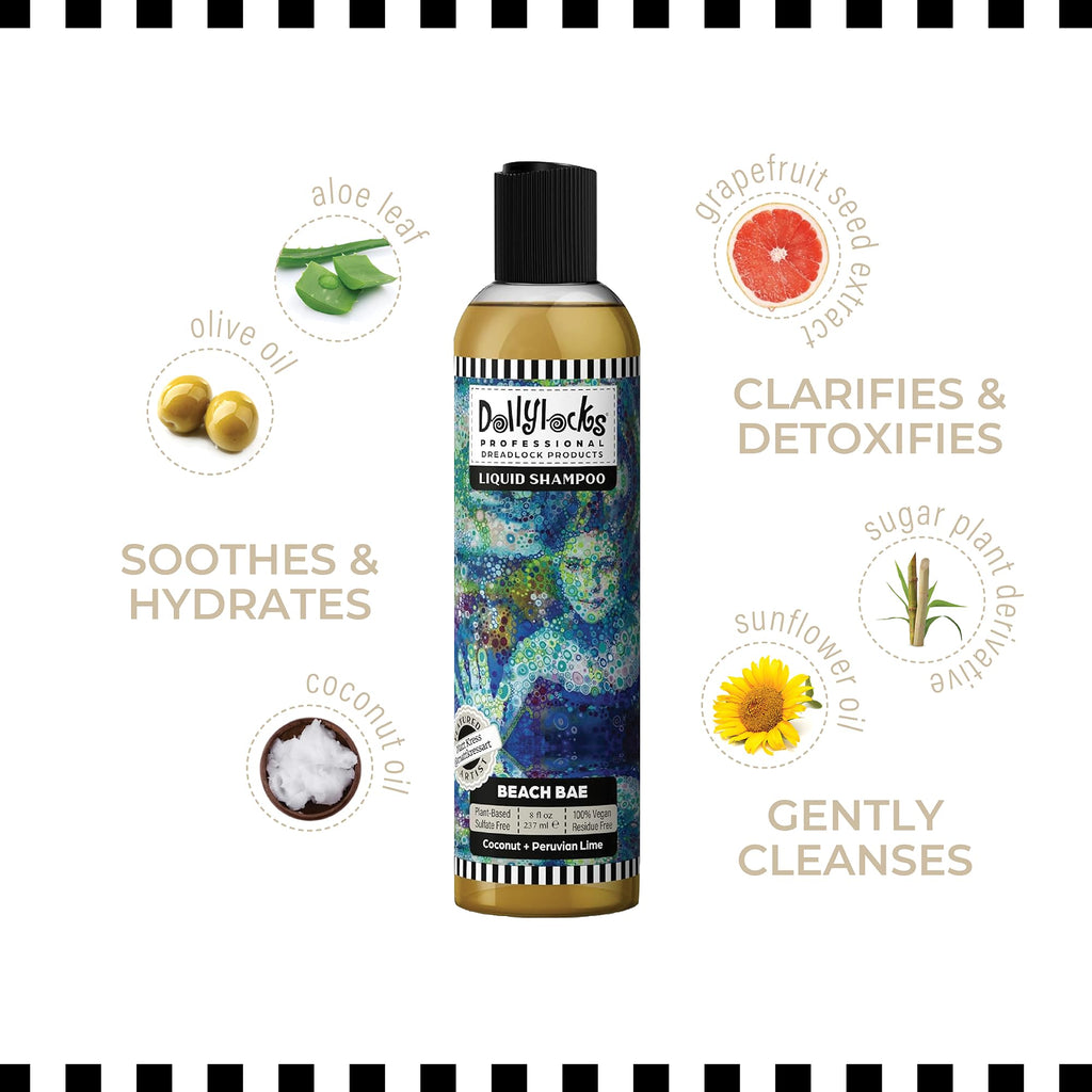 Dollylocks Claifying Liquid Shampoo Coconut Lime | Paraben-Free, Plant-Based, Vegan, Residue-Free Loc Care | All Hair Types | 8oz