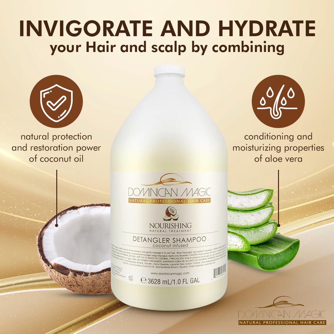 Dominican Magic Coconut Detangler Shampoo & Conditioner — Hydrating Coconut Oil & Aloe Vera, 2 x 1 Gal