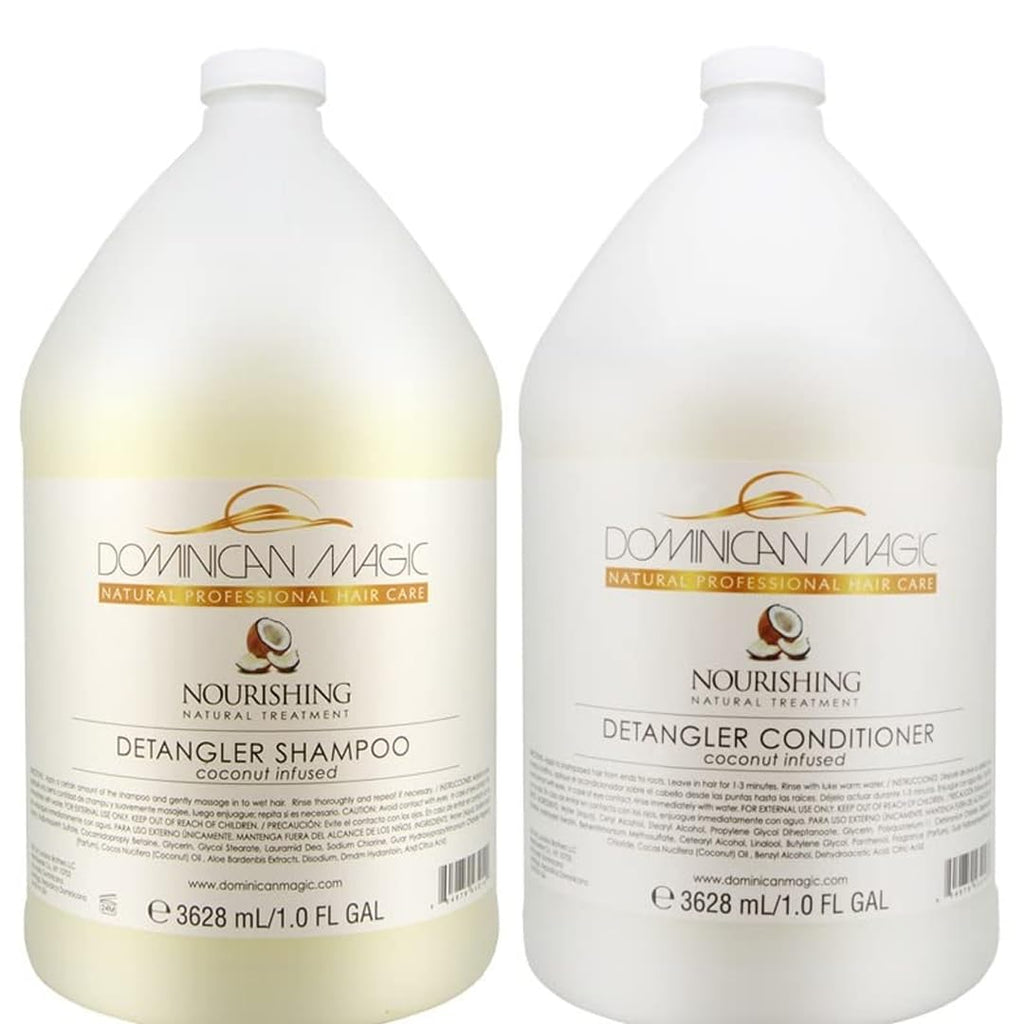 Dominican Magic Coconut Detangler Shampoo & Conditioner — Hydrating Coconut Oil & Aloe Vera, 2 x 1 Gal
