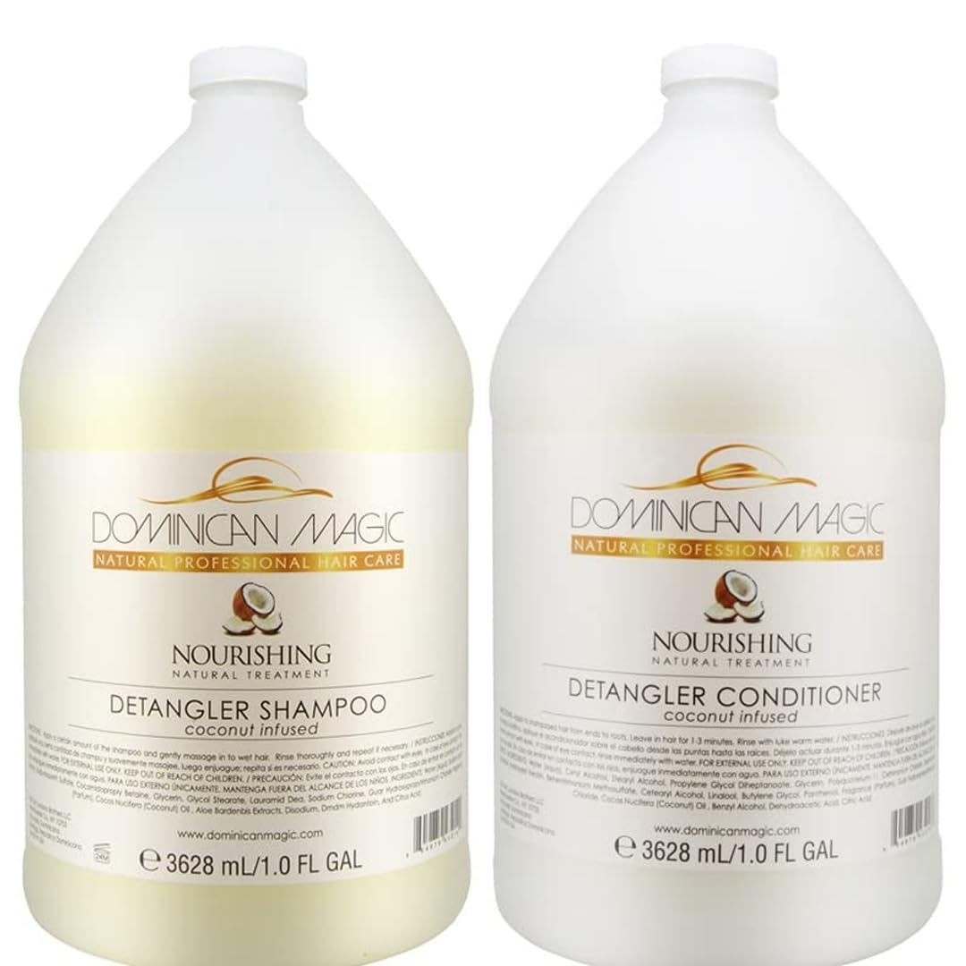 Dominican Magic Coconut Detangler Shampoo & Conditioner — Hydrating Coconut Oil & Aloe Vera, 2 x 1 Gal