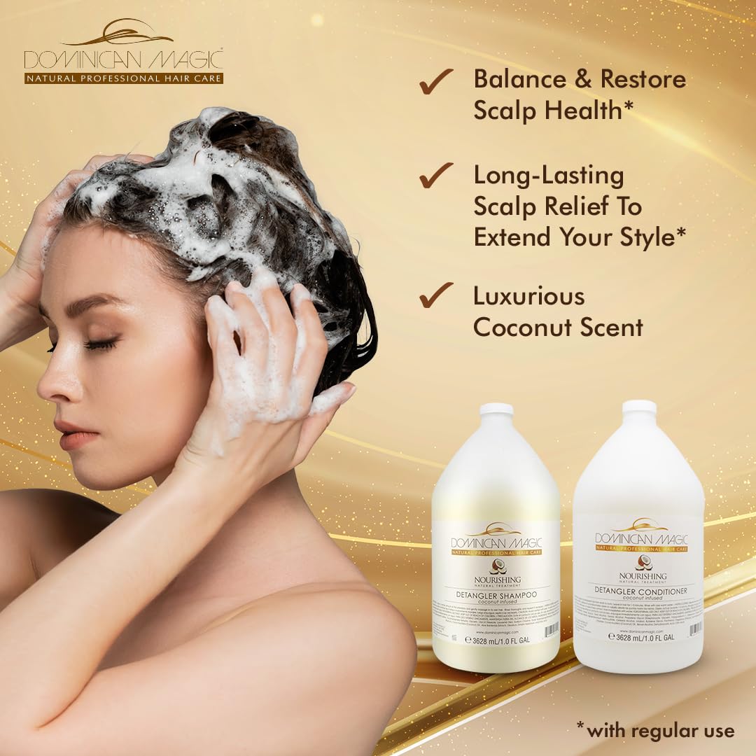 Dominican Magic Coconut Detangler Shampoo & Conditioner — Hydrating Coconut Oil & Aloe Vera, 2 x 1 Gal
