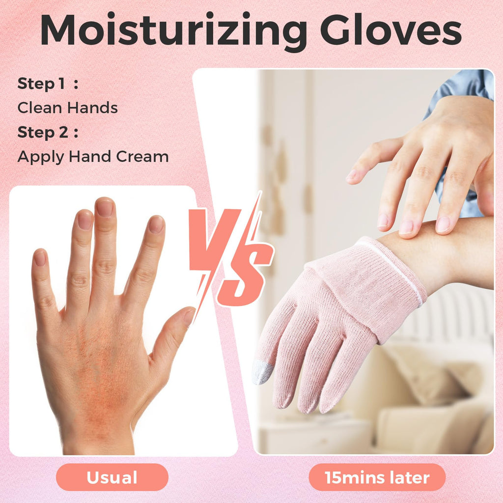 Donfri 6 Pairs Cotton Moisturizing Gloves – Overnight Hand Care, Touchscreen Compatible, Small Pink