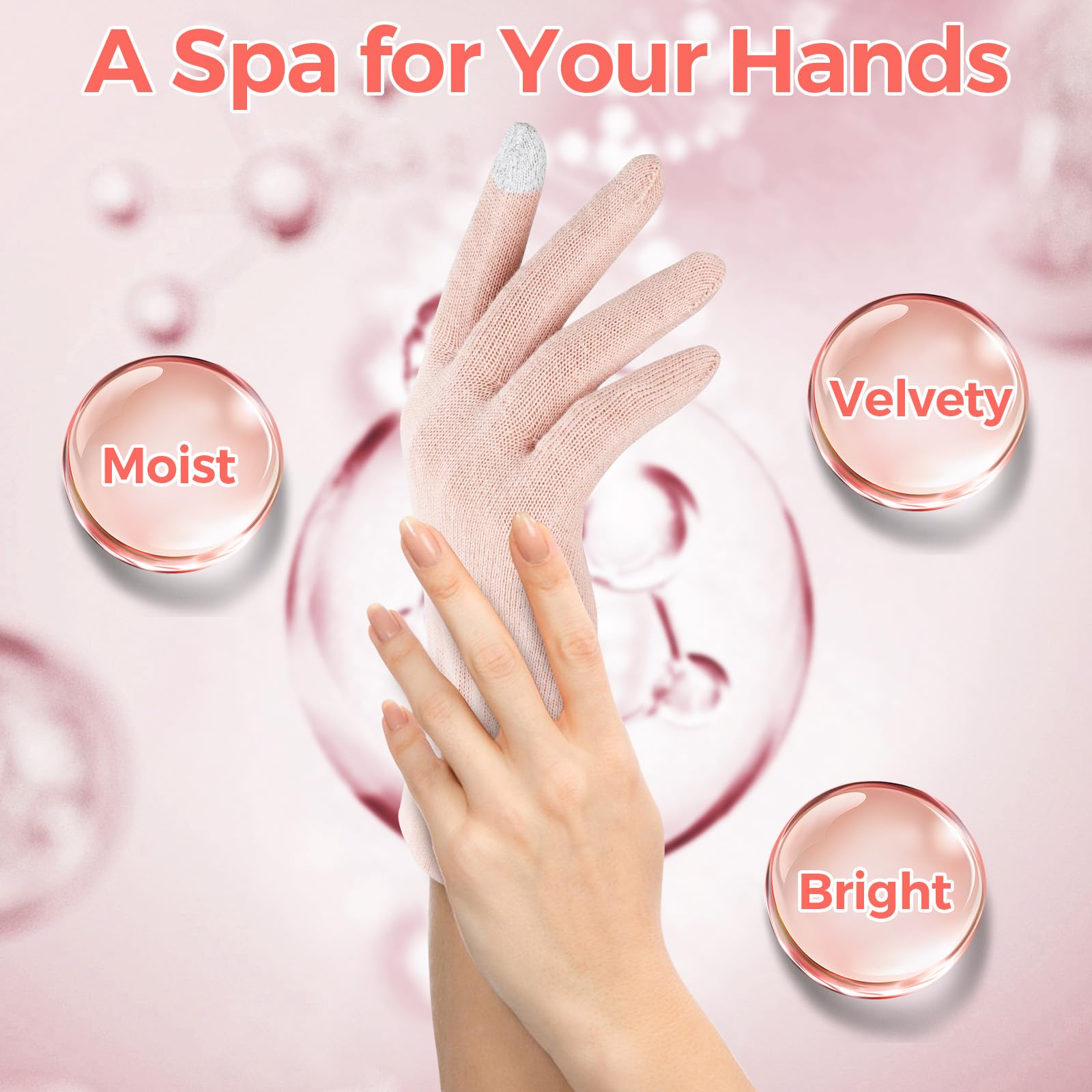Donfri 6 Pairs Cotton Moisturizing Gloves – Overnight Hand Care, Touchscreen Compatible, Small Pink