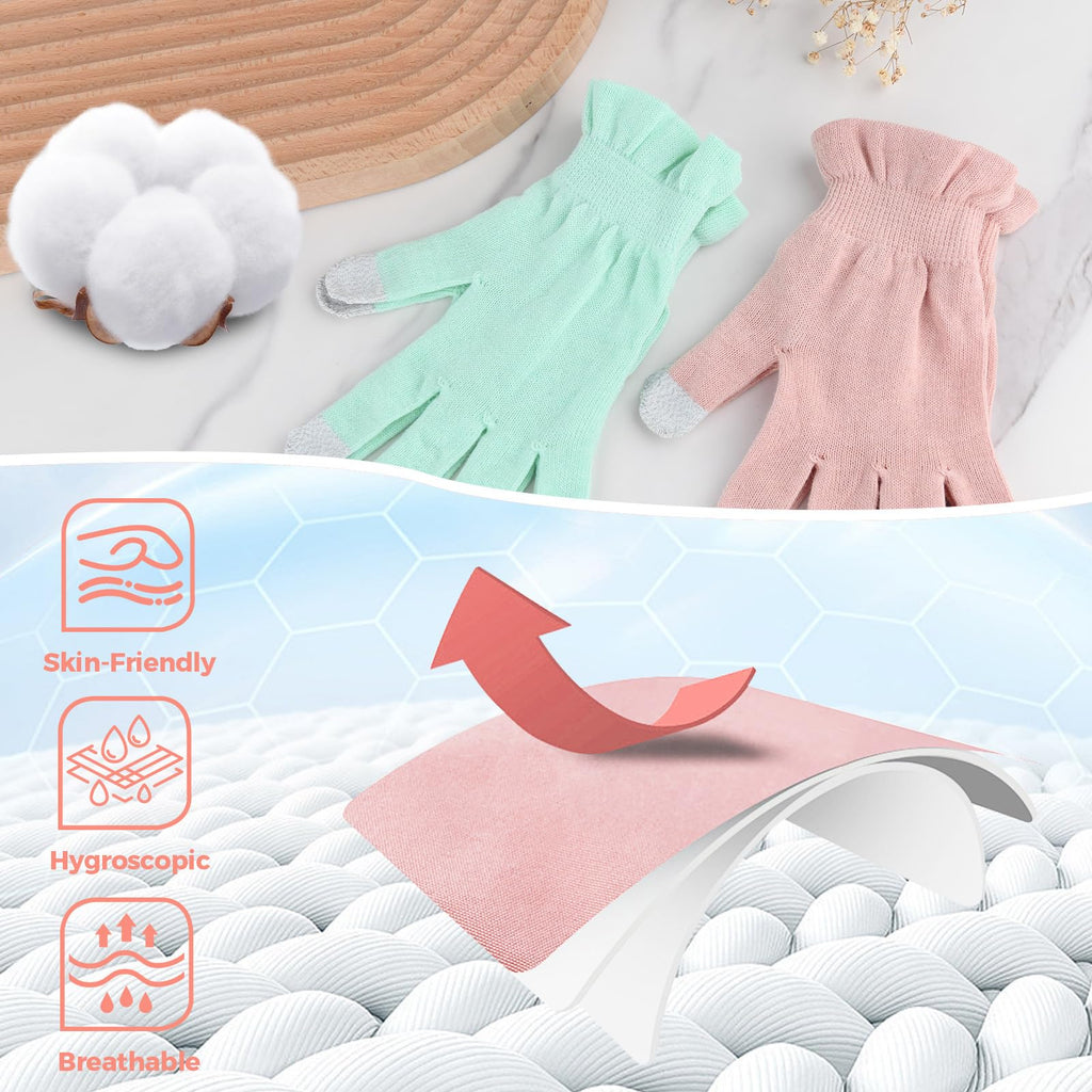 Donfri 6 Pairs Cotton Moisturizing Gloves – Overnight Hand Care, Touchscreen Compatible, Small Pink