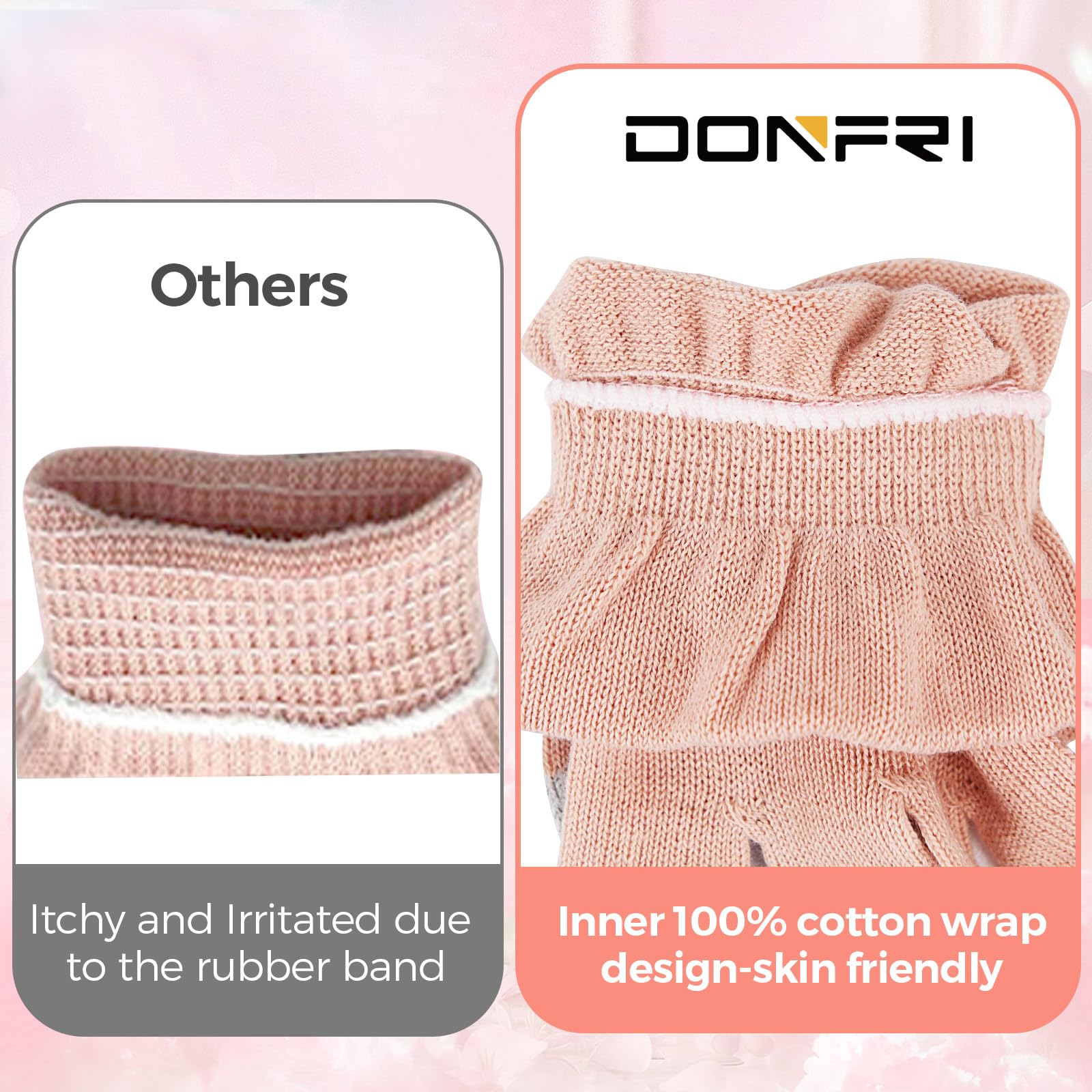 Donfri 6 Pairs Cotton Moisturizing Gloves – Overnight Hand Care, Touchscreen Compatible, Small Pink
