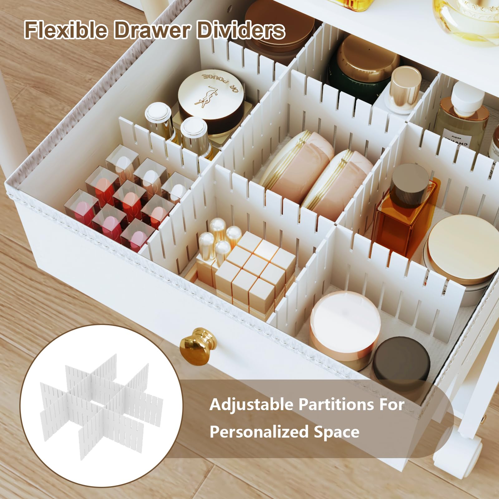 DongRong Floor Makeup Organizer with Lockable Wheels | 2-Drawer Rolling Vanity Cart