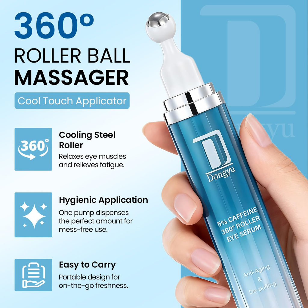Dongyu Eye Cream for Dark Circles — Korean Caffeine Eye Serum for Morning Radiance (Blue)