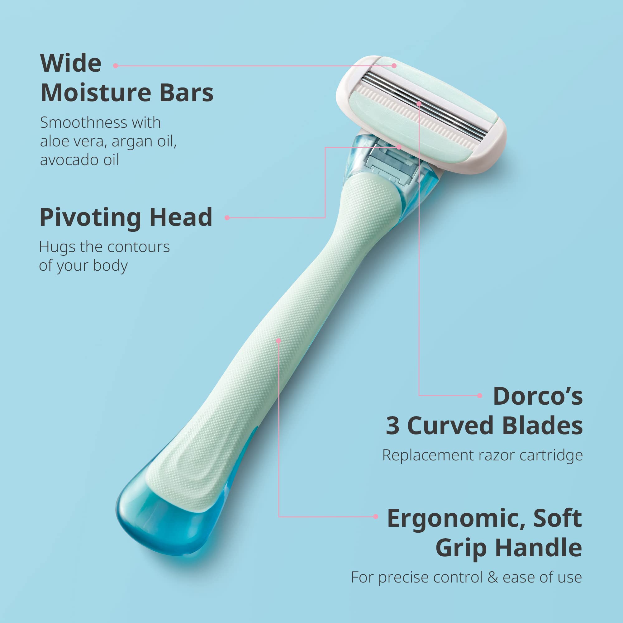 Dorco Eve3 Razor Smooth Touch for Women – Handle + 6 Refills