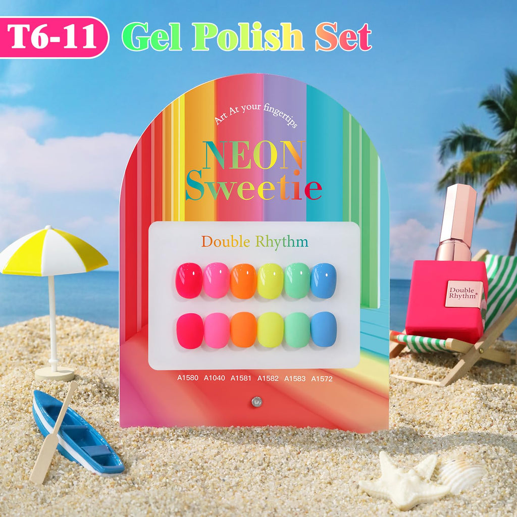 Double Rhythm 6 Pcs Gel Polish Set, 15ml Each – Pastel Colors, Soak-Off, DIY Nail Art Kit