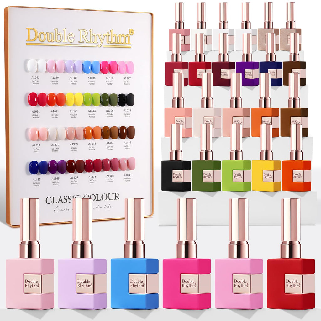 Double Rhythm 28Pcs Gel Nail Polish Set - Same Color, Same Bottle, Soak-Off Kit, Red Pink T24-4