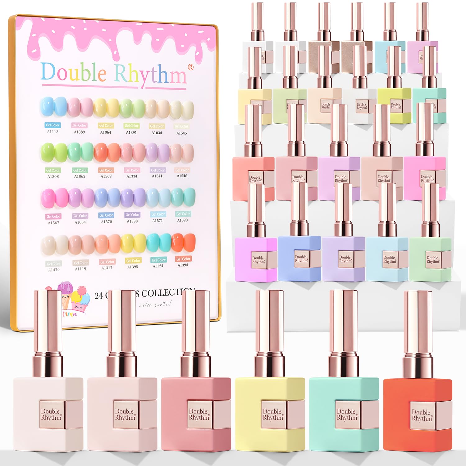 Double Rhythm 28Pcs Gel Nail Polish Set – Pastel Candy Collection T24-5 (0.5oz)