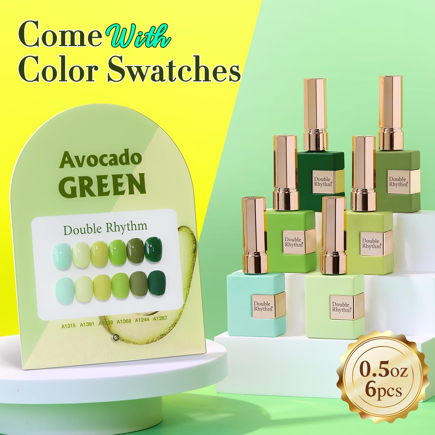Double Rhythm 6 Pcs Gel Polish Set – 15ml Each in Light Dark Green Olive Teal