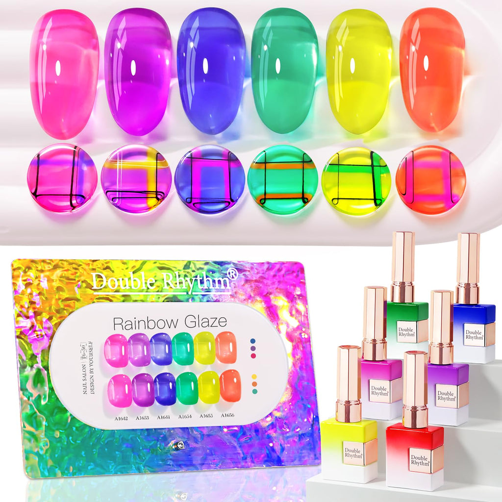 Double Rhythm 6 Pcs 15ml Gel Polish Set – Same Color, Soak Off Jelly Neon Kit