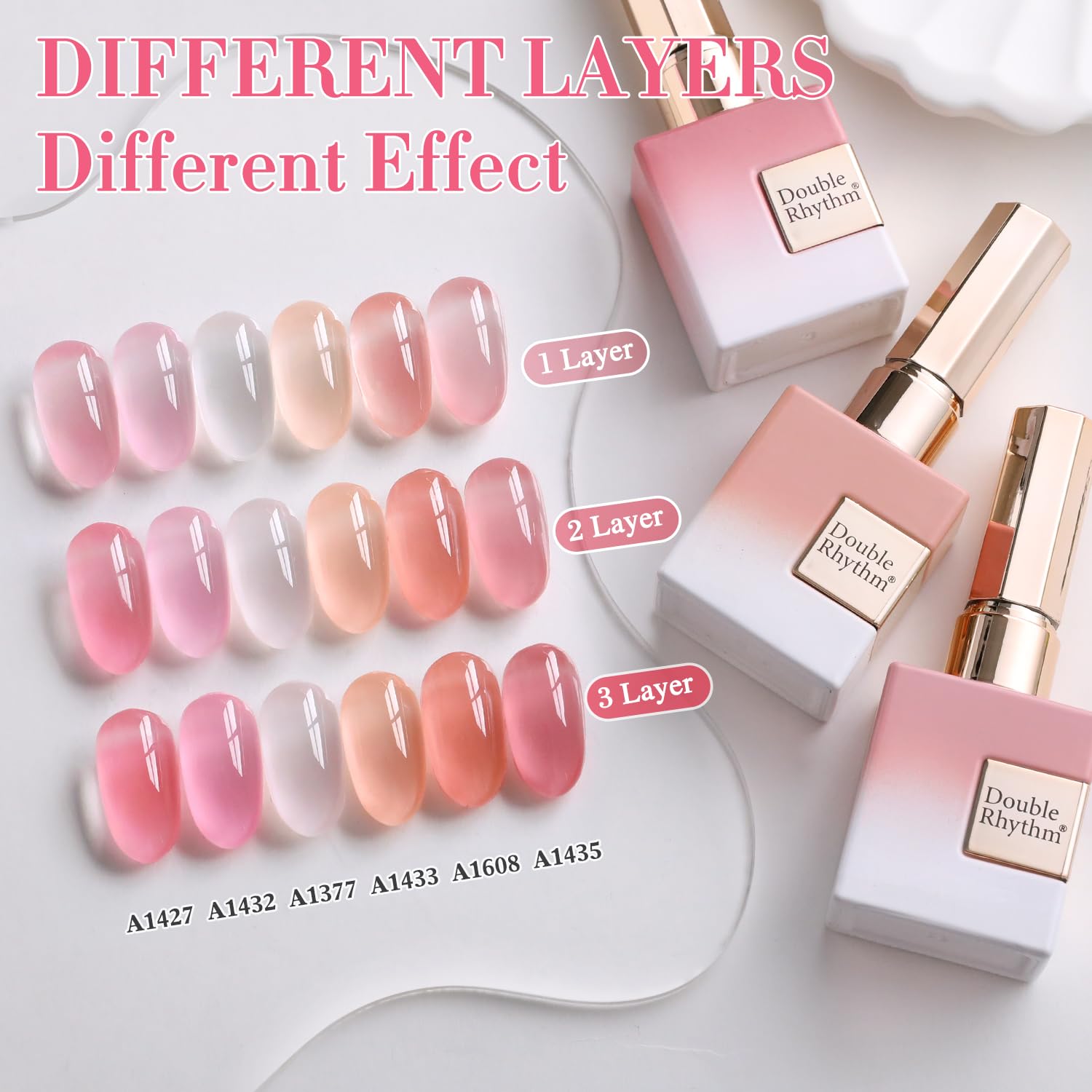 Double Rhythm 6 Pcs 15ml Gel Polish Set Jelly Milky White Nude Pink Rose T6-23