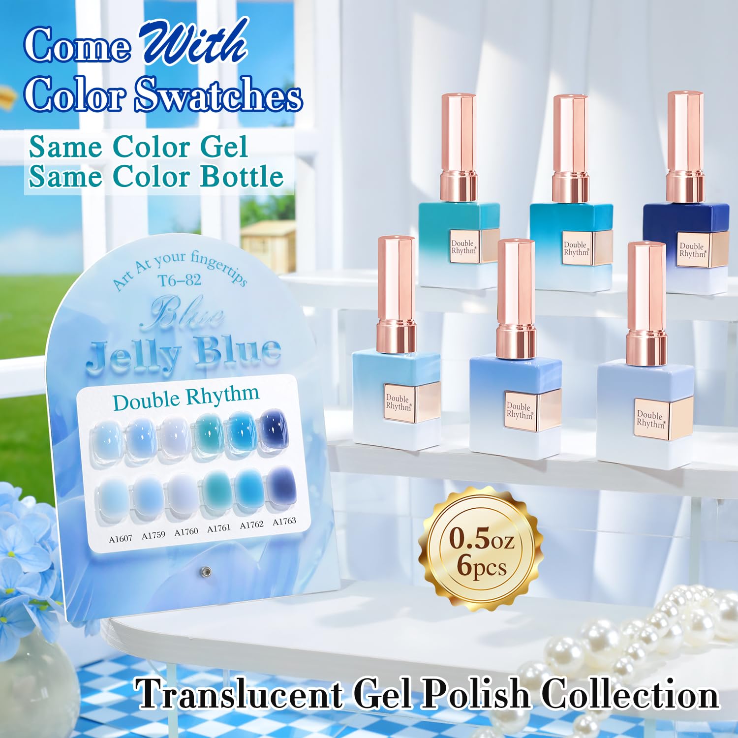 Double Rhythm 6 Pcs 15 ml Gel Polish Set – Navy Jelly Blue Navy-T6-82 | Soak-Off, DIY Manicure