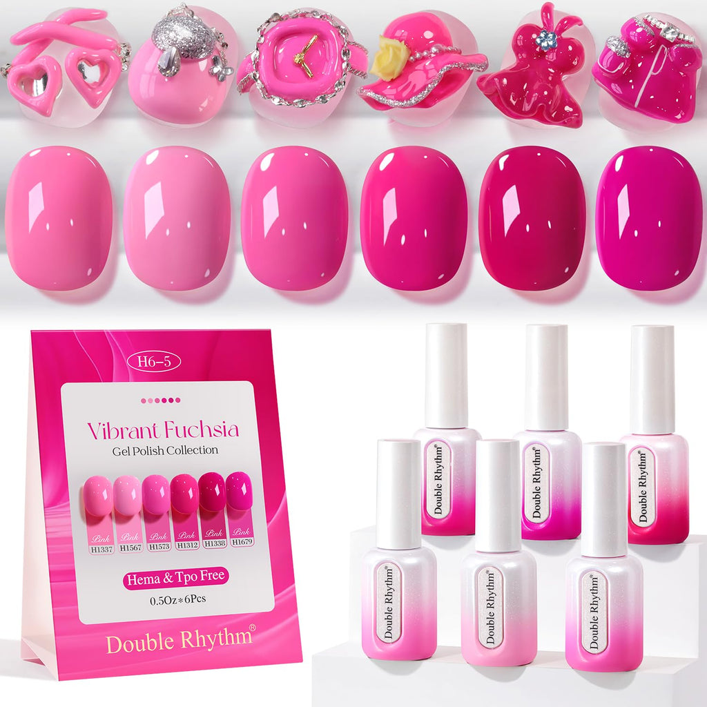 Double Rhythm 6 Pcs HEMA-FREE Gel Polish Set – Same Color, Same Bottle, Soak Off (0.50 oz)