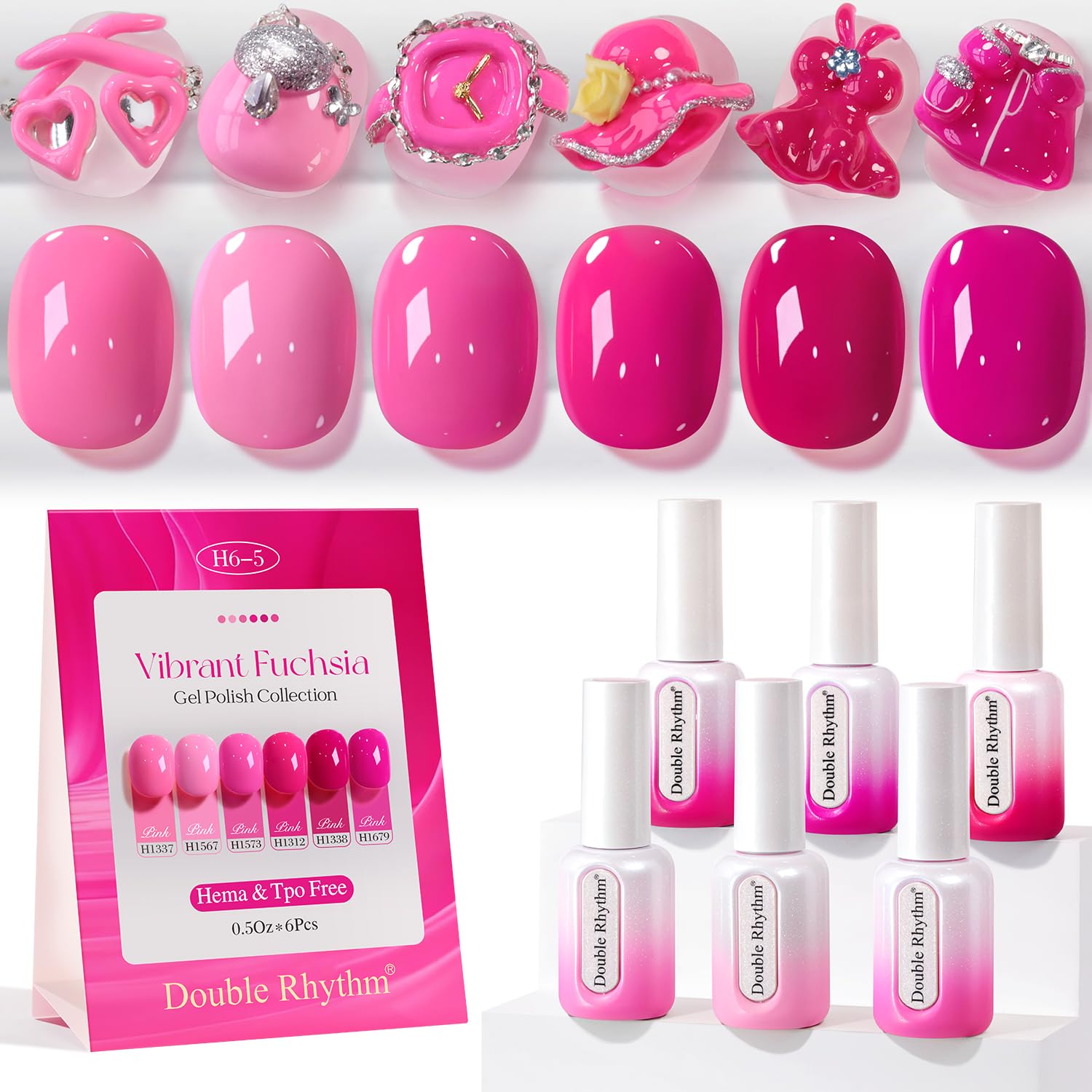 Double Rhythm 6 Pcs HEMA-FREE Gel Polish Set – Same Color, Same Bottle, Soak Off (0.50 oz)