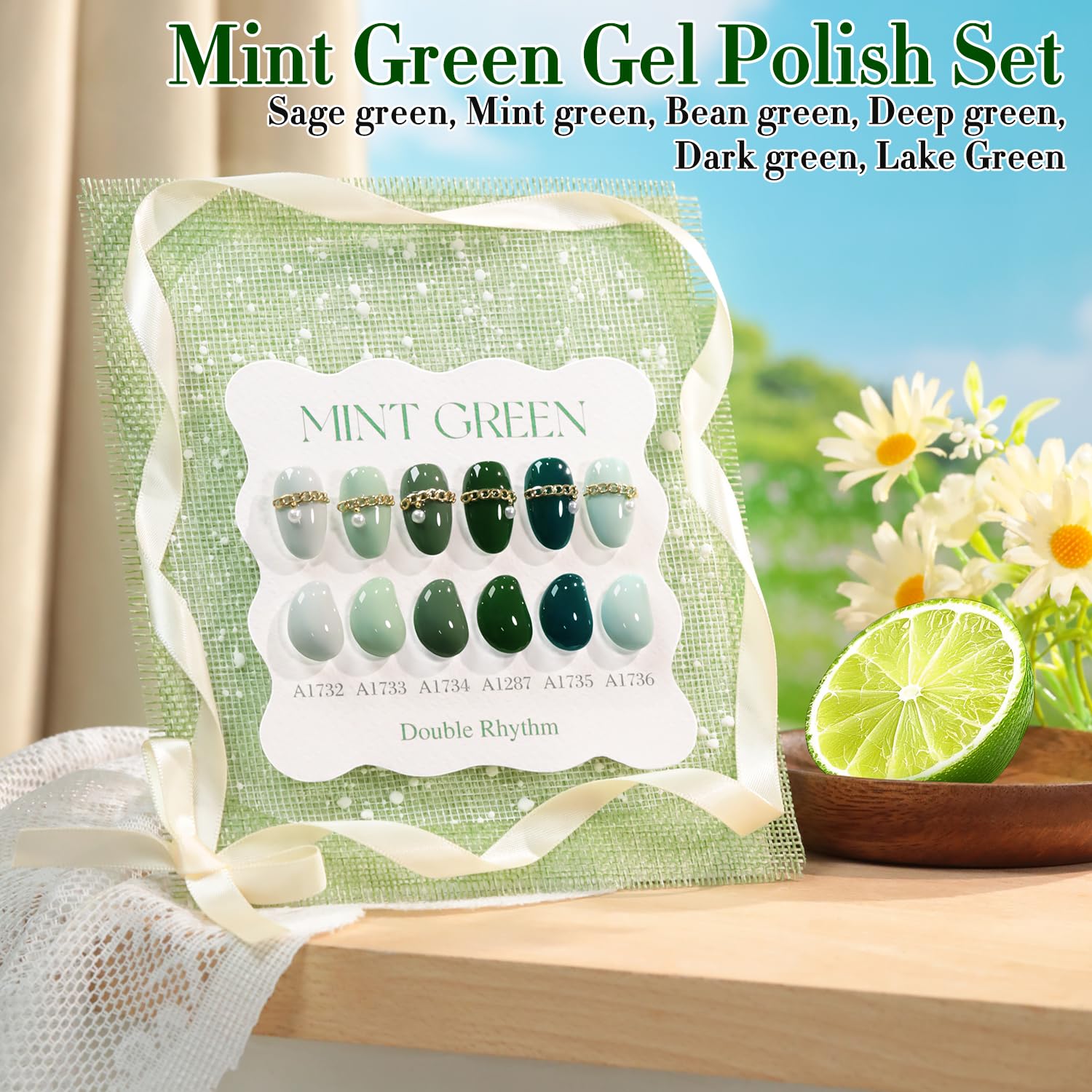 Double Rhythm 6-Pcs 15ml Gel Polish Set – Dark Mint Frost | Soak-Off Nail Kit