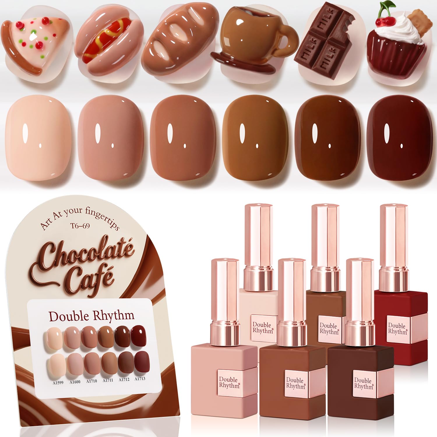 Double Rhythm 6 Pcs 15ml Gel Polish Set – Burgundy Cherry Brown Coffee (T6-69) – Soak-Off Nail Polish