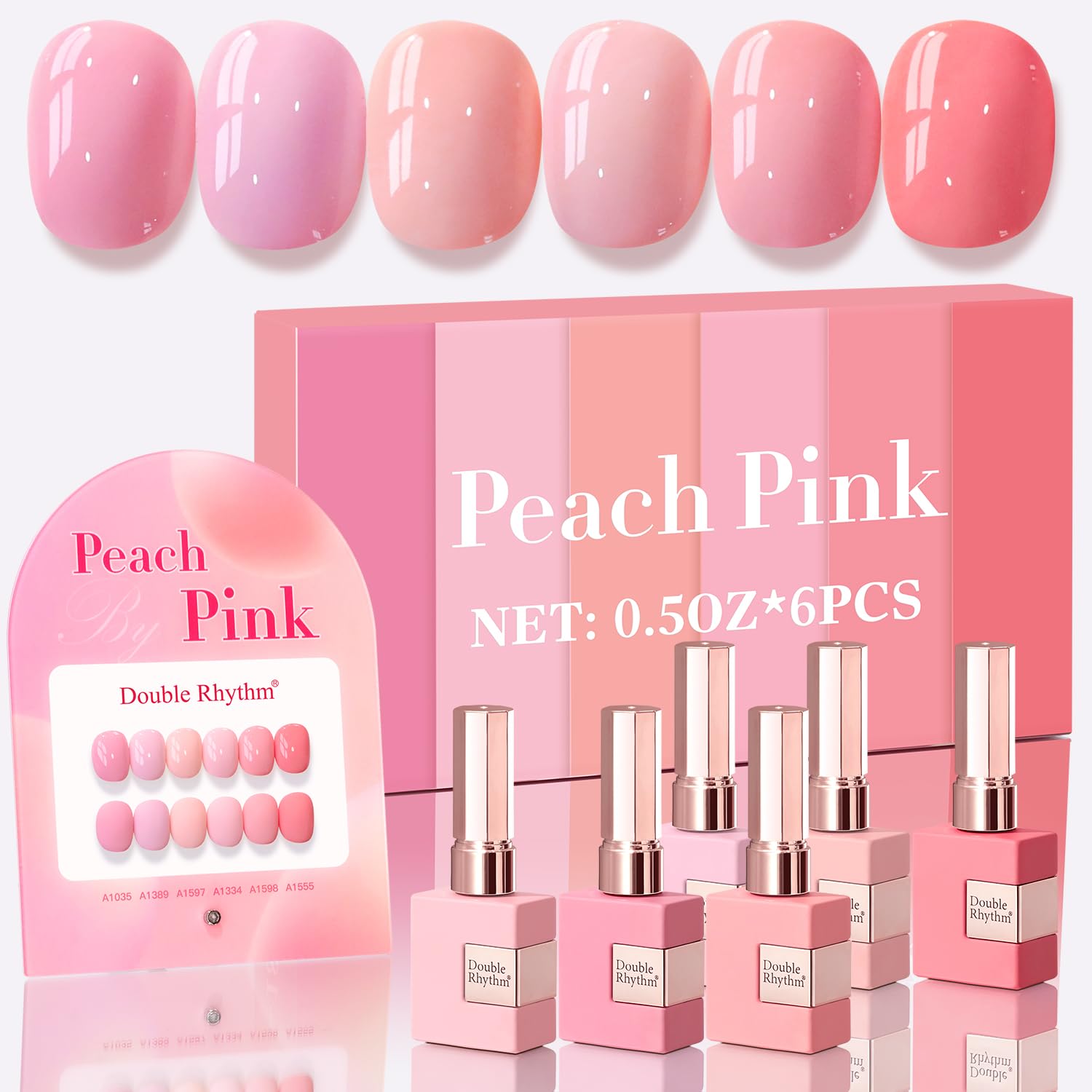 Double Rhythm 6 Pcs 15ml Gel Polish Set – Same Color, Soak-Off, Light Pale Peach Pink Orange Rose (T6-19)