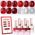 Double Rhythm 6 Pcs 15ml Gel Polish Set – Jelly Burgundy Red & Silver Glitter