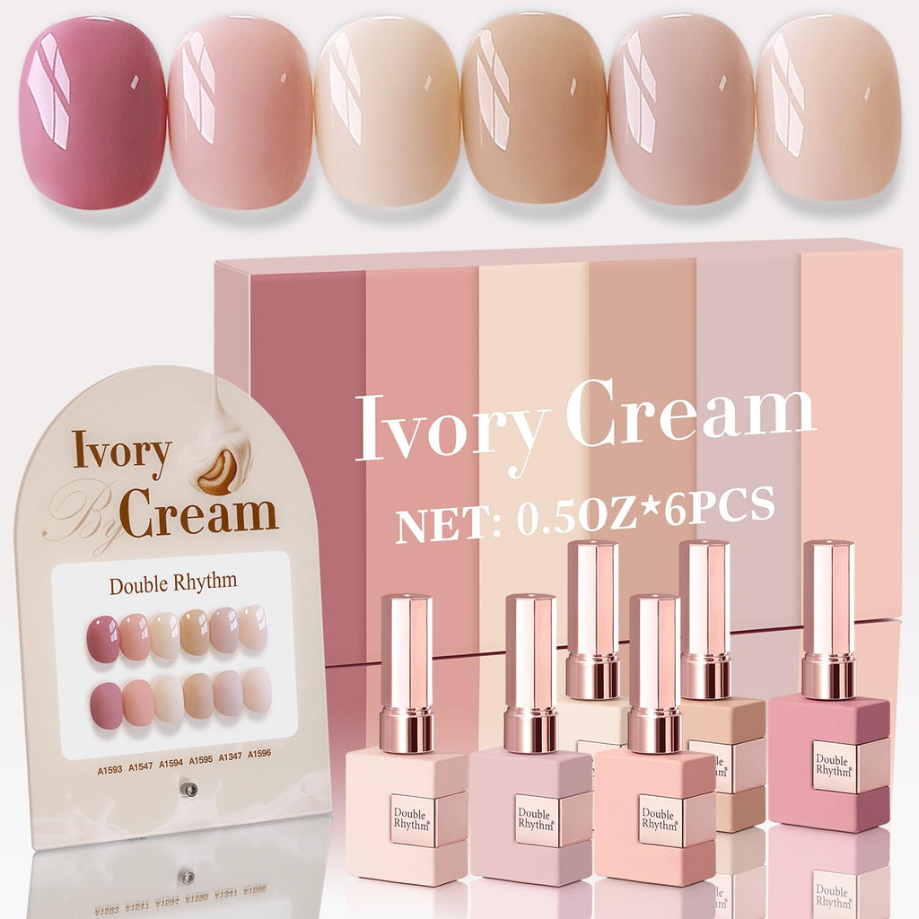 Double Rhythm 6 Pcs 15ml Gel Polish Set – Same Color, Soak-Off Kit (Light Dark Nude Beige Cream Pink T6-18)
