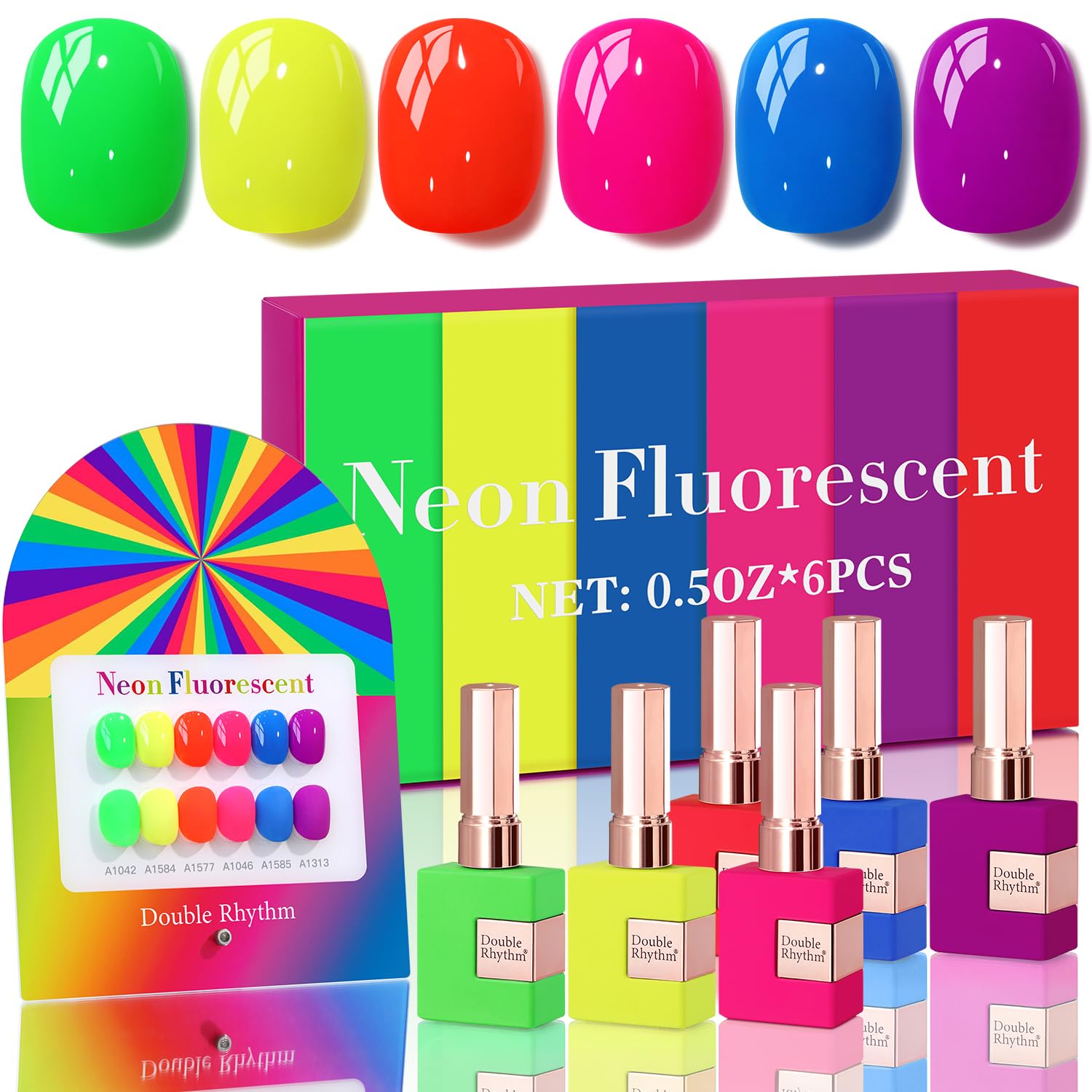 Double Rhythm 6 Pcs Gel Polish Set – 15ml, Same Color, Soak-Off, Neon Collection