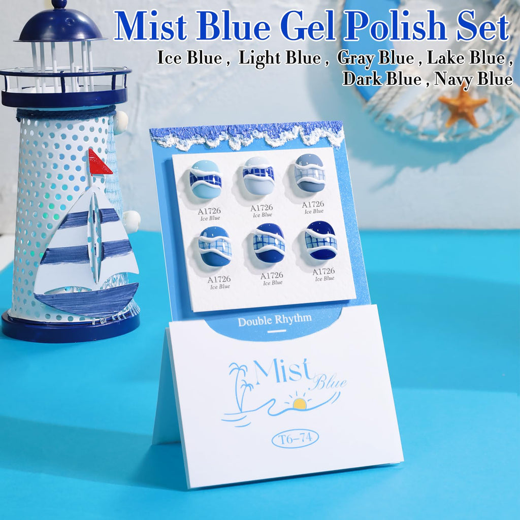 Double Rhythm 6 Pcs 15ml Gel Polish Set in Pale Dark Midnight Blue | Soak-Off Gel Polish Kit for DIY Manicure
