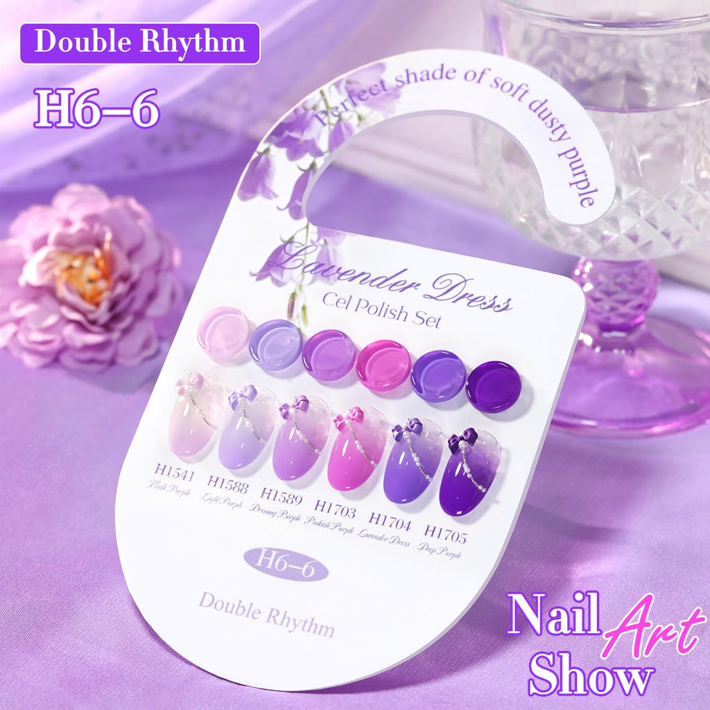 Double Rhythm 6 Pcs HEMA-Free Gel Polish Set – Soak-Off 0.5 oz, Same Color & Bottle (Lilac to Purple)