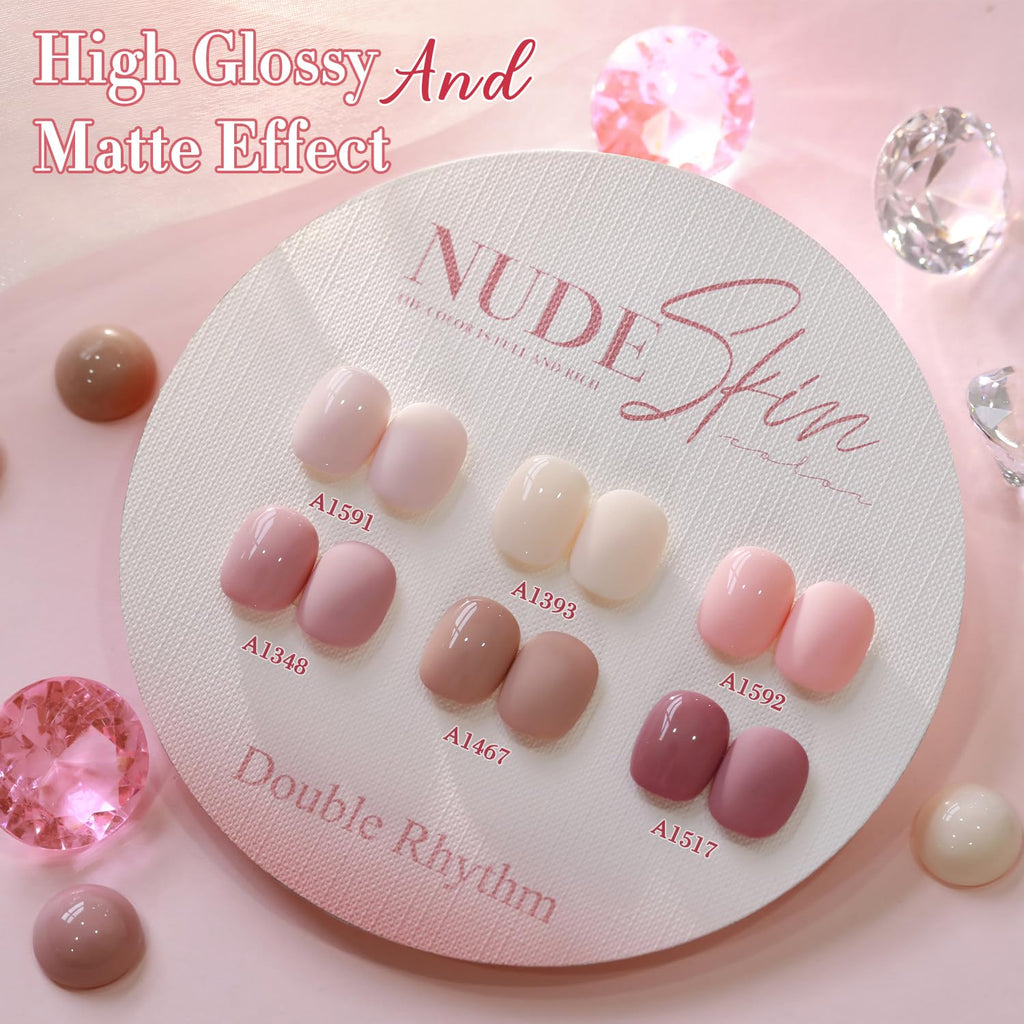 Double Rhythm 6 Pcs 15ML Gel Polish Set — Same Color, Same Bottle, Soak Off (Light/Dark/Nude/Pink/Beige-T6-17)