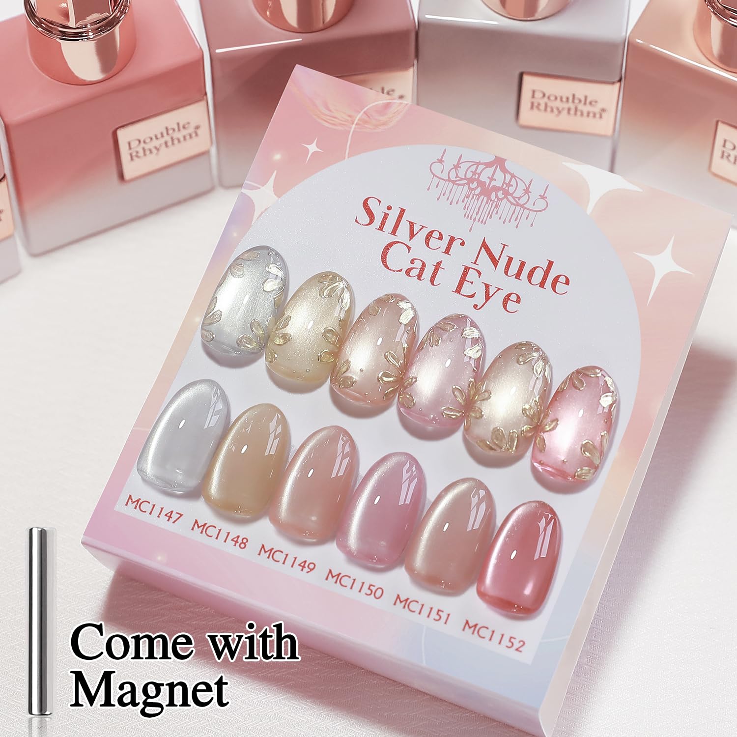 Double Rhythm Cat Eye Gel Nail Polish Set – 6 Same-Color Bottles, 0.5 oz, Magnetic Holographic Shimmer