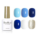 Double Rhythm Gel Polish Set of 6 – Blue Tones and White Gold Glitter Starter Kit