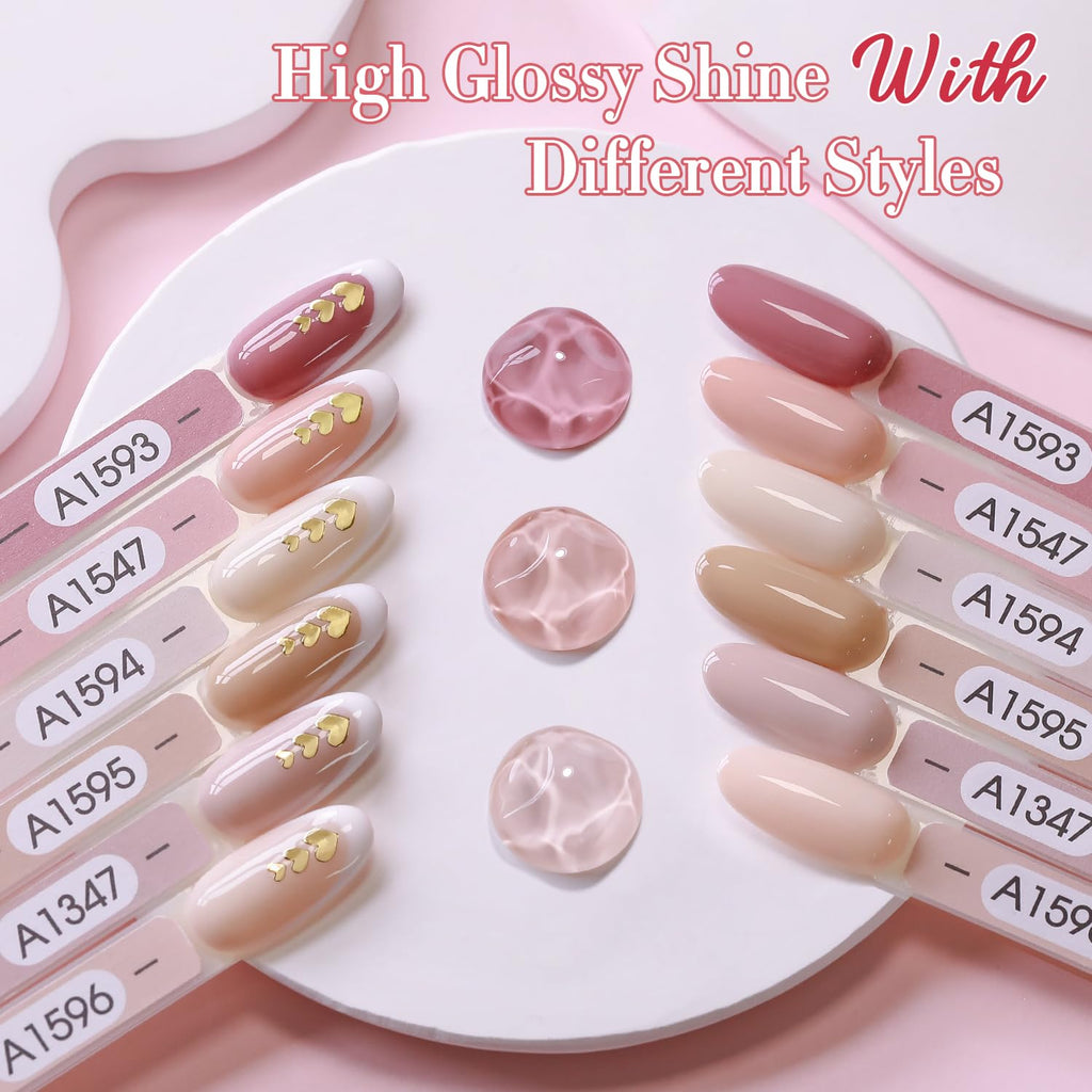 Double Rhythm 6 Pcs 15ml Gel Polish Set – Same Color, Soak-Off Kit (Light Dark Nude Beige Cream Pink T6-18)