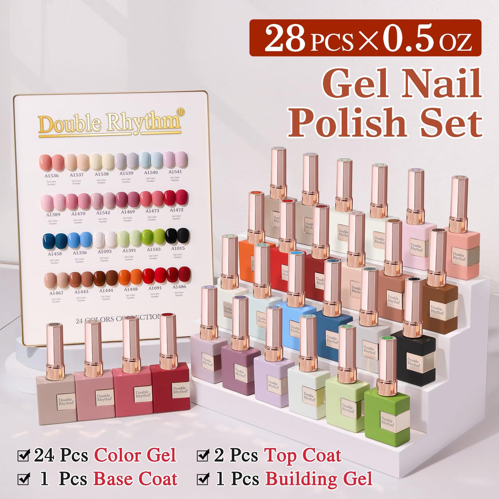 Double Rhythm 28Pcs Gel Nail Polish Set – White Pink Collection (0.5oz)