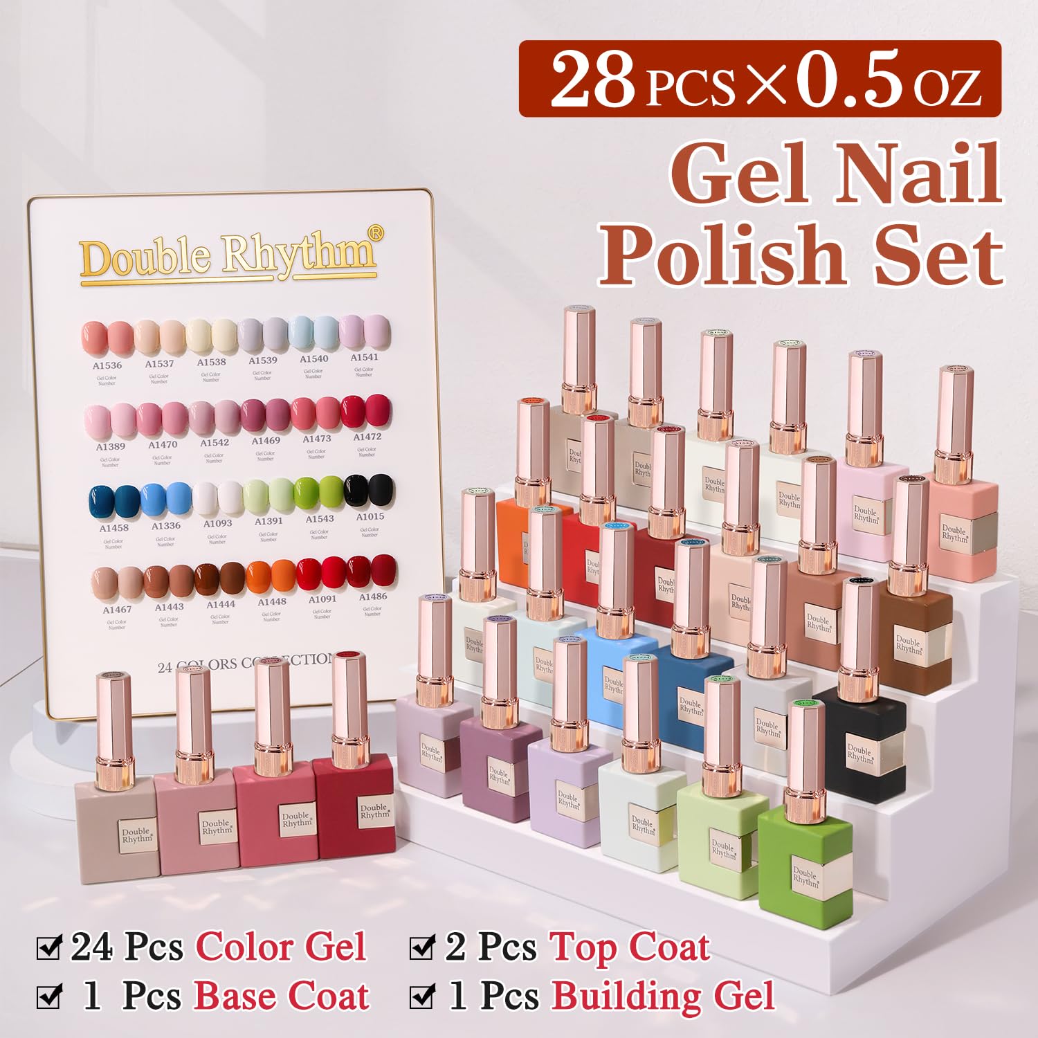 Double Rhythm 28Pcs Gel Nail Polish Set – White Pink Collection (0.5oz)
