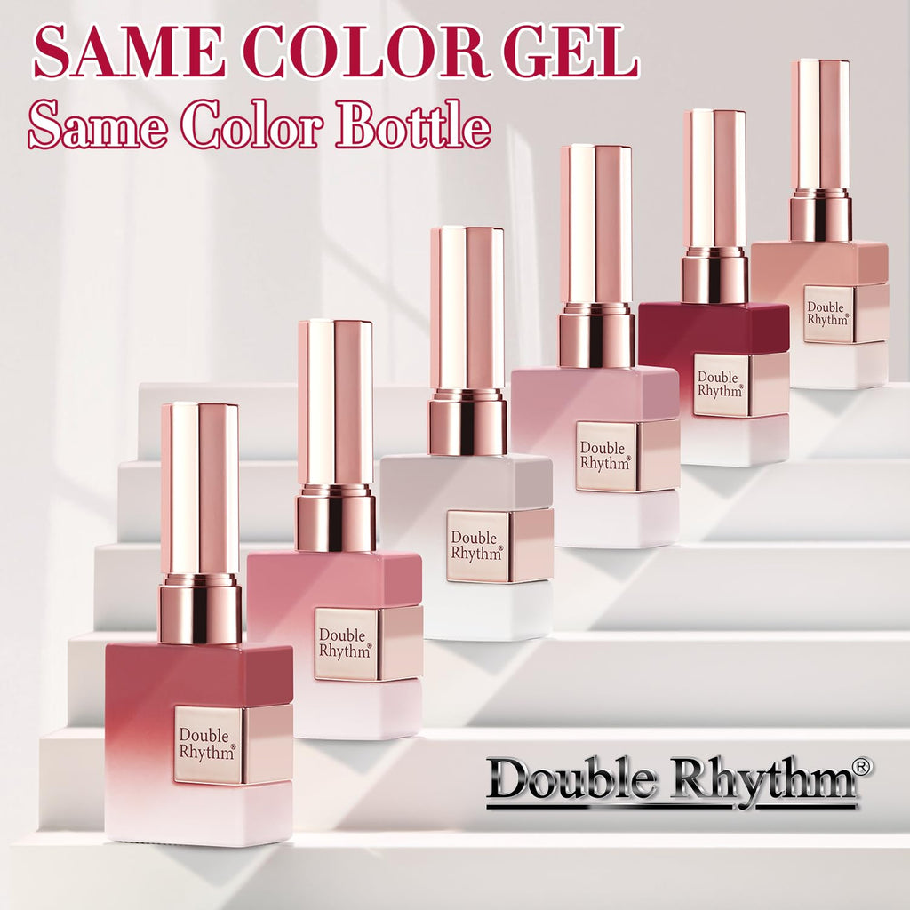 Double Rhythm 6 Pcs 15ml Gel Polish Set – Soak-Off, Jelly Translucent Rose Pink & Burgundy Red (T6-2)